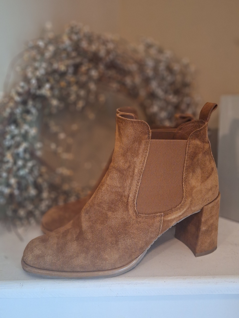 Designer Pedro Garcia Tan Suede Block Heel Chelsea Booties 10